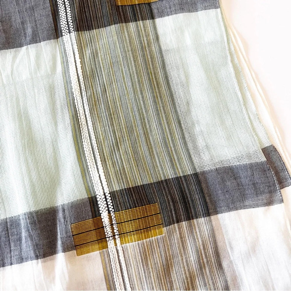 J‎ Jill Lightweight Cotton Rectangle Scarf Mint Gray Gold Wrap Coastal Grandma - Picture 3 of 7